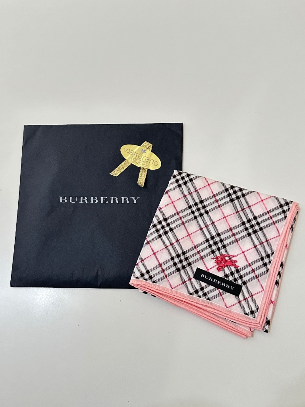 NWT New Burberry Classic Plaid Pink Scarf Handkerchief Made in Japan
